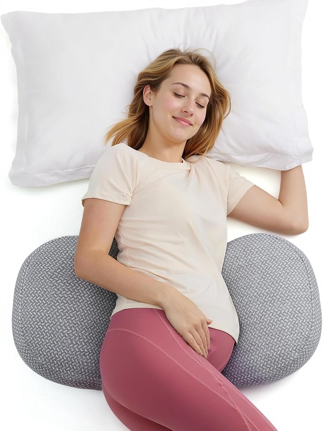 Momcozy Portable Pregnancy Pillow - W Shaped Maternity Support for Side Sleepers | Adjustable Travel Wedge for Back, Belly & Hip Relief - Deep Grey