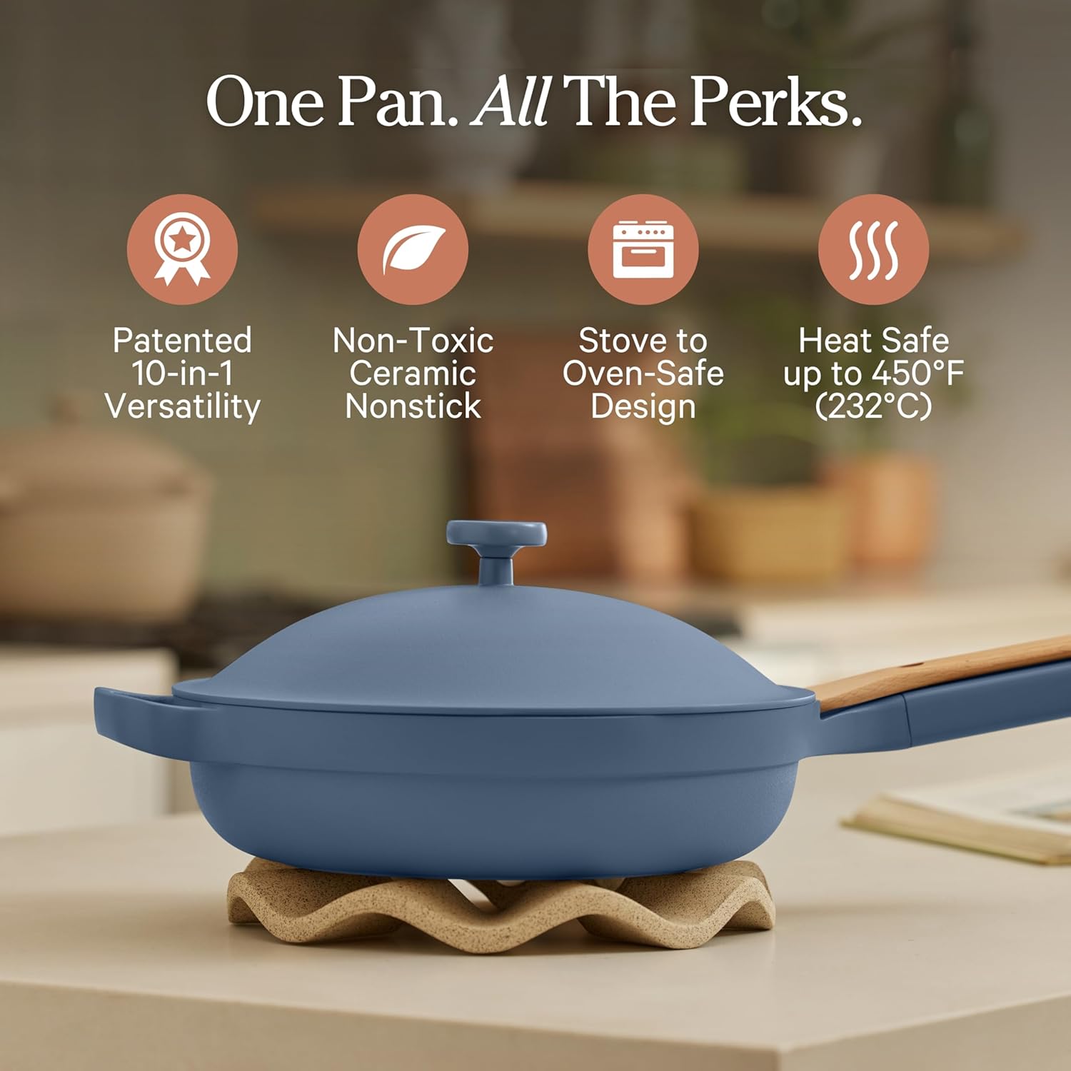 Our Place Always Pan 2.0 - 10.5” Nonstick Ceramic Cookware | Toxin-Free & Versatile 10-in-1 Design | Safe for All Cooktops & Ovens | Blue Salt