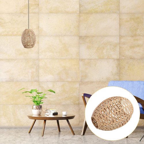 Cabilock Hand-Woven Braided Rope Lampshade 9.64X7.08X7.08 Inch Wicker Pendant Light Cover for Living Room Bedroom Warm Ambient Lighting