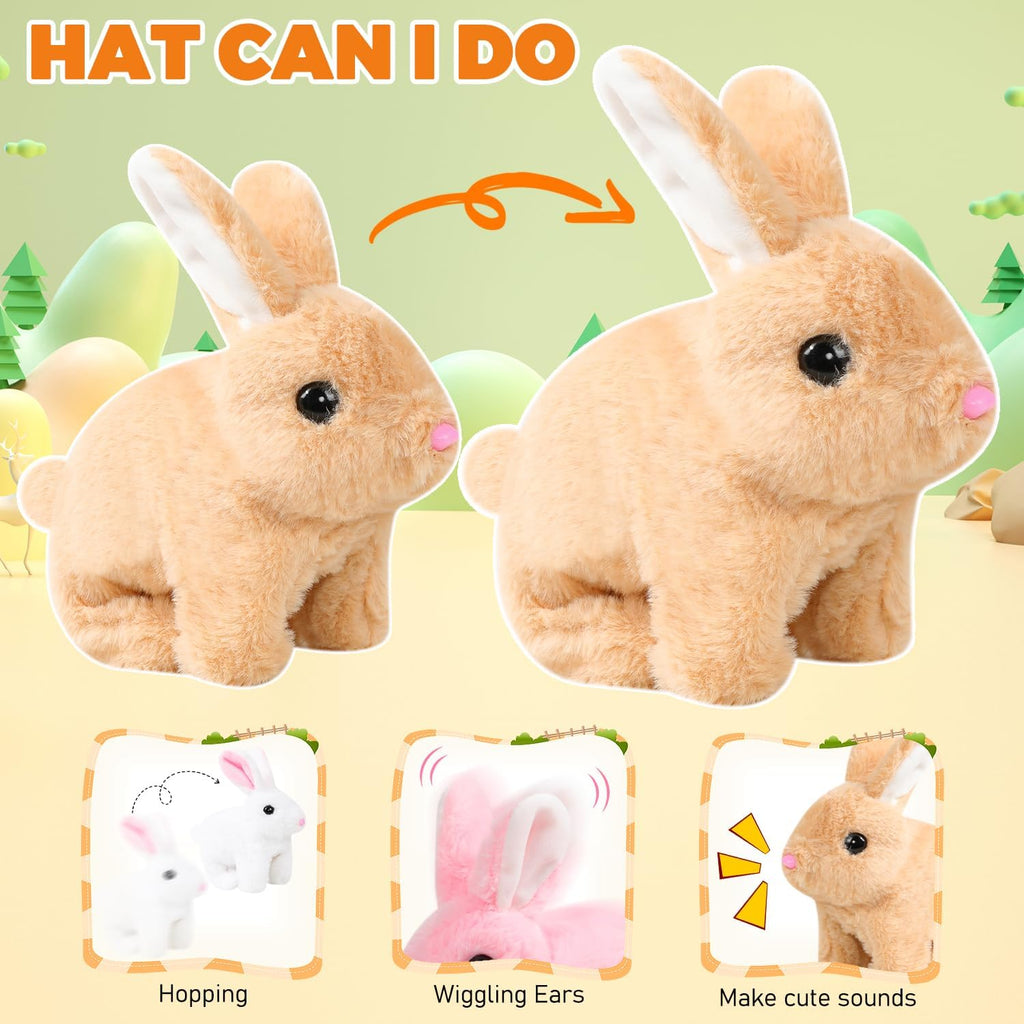 Vizela Realistic Rabbit Toy - Interactive Plush Bunny With Lifelike Movements | 7'' Brown Easter Gift