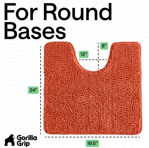 GORILLA GRIP Plush Chenille Bath Rug Mat - Soft Microfiber for Oval Toilet Base | Machine Washable, Coral