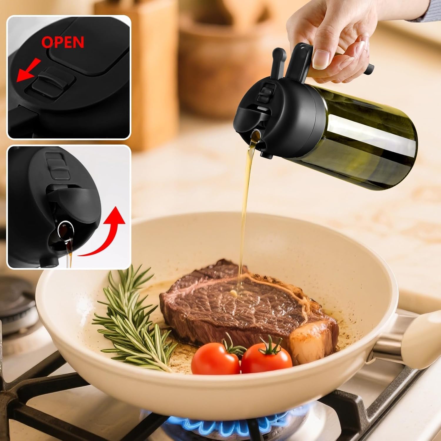 Sweet View Olive Oil Sprayer - 16oz Glass Light-Proof Oil Pourer for Cooking & BBQ