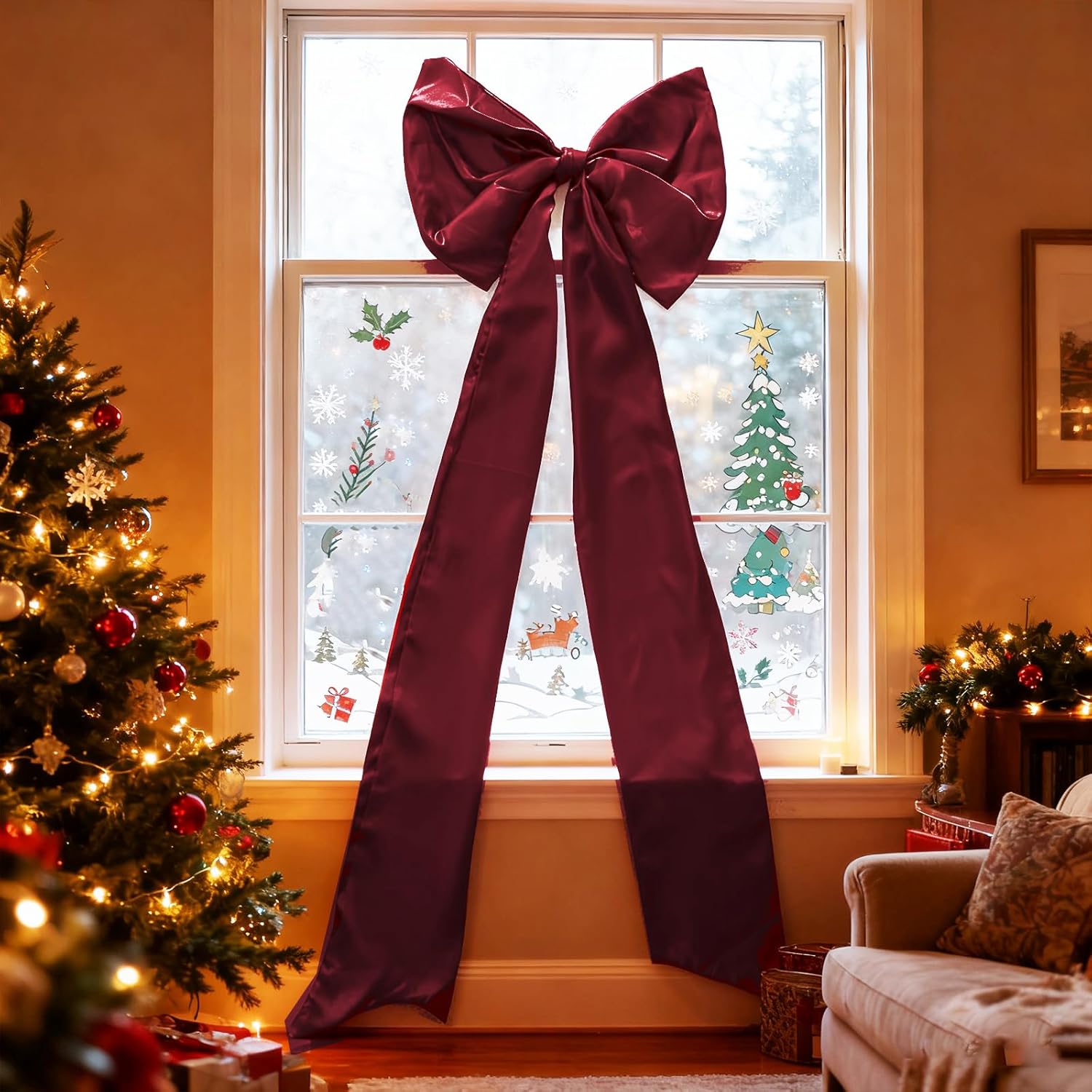 Regine Switzerland Extra Large Christmas Satin Bows - 16 x 42 Inches Deep Red Tree Topper Decorations