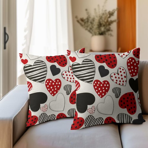 Kawani Valentines Day Pillow Covers 18x18 Inch Black and Red Heart Outdoor Decorative Throw Pillow Covers Set of 2 Valentine's Day Pillowcases Farmhouse Cushion Covers for Couch Sofa Decor
