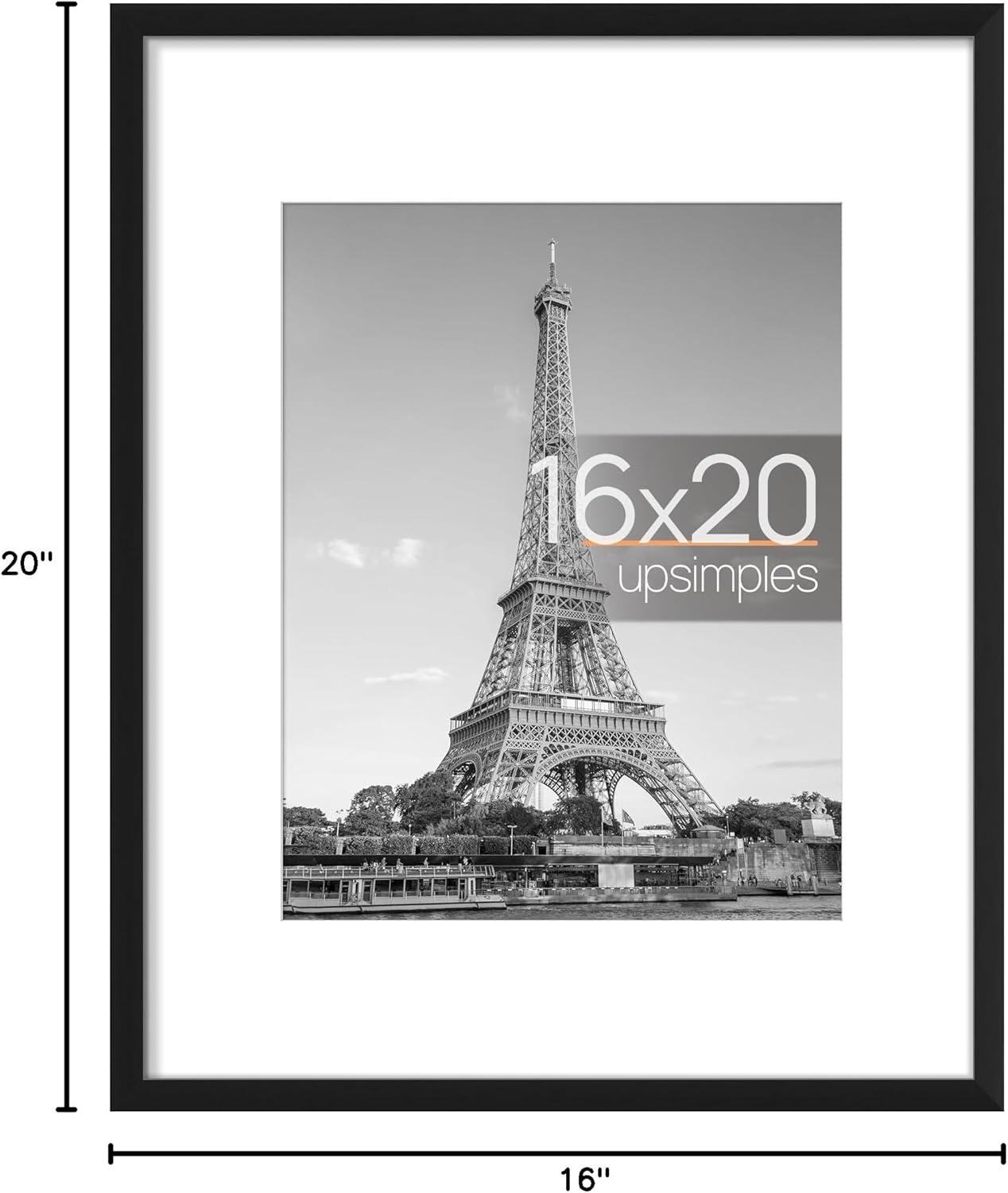 Upsimples 16x20 Picture Frame - Versatile Display for 11x14 with Mat or 16x20 Without - Black, 1 Pack