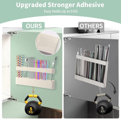 9.6'' Large Silicone Straw Holder for Cabinet Door, Space-Saving Straw Organizer Container with Adhesive Tape, Stylish Kitchen Organizers and Storage Accessories for Cabinet, Cupboard, Counter, RVs