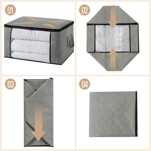 Large Storage Bags - Closet Organizers with Lids | Foldable Containers for Clothing & Bedding (4 Pack, 90L)