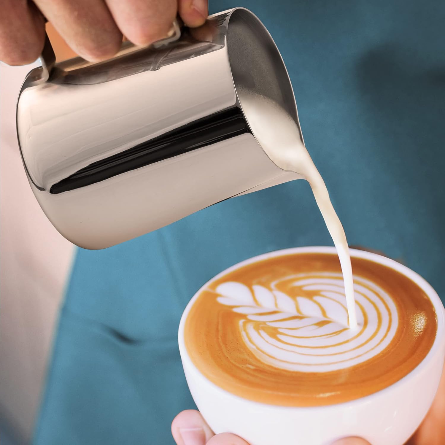 Zulay Premium Milk Frother Set - Handheld Coffee Frother with Stand & 12oz Pitcher | 4 Latte Art Stencils, 13,000 RPM Motor
