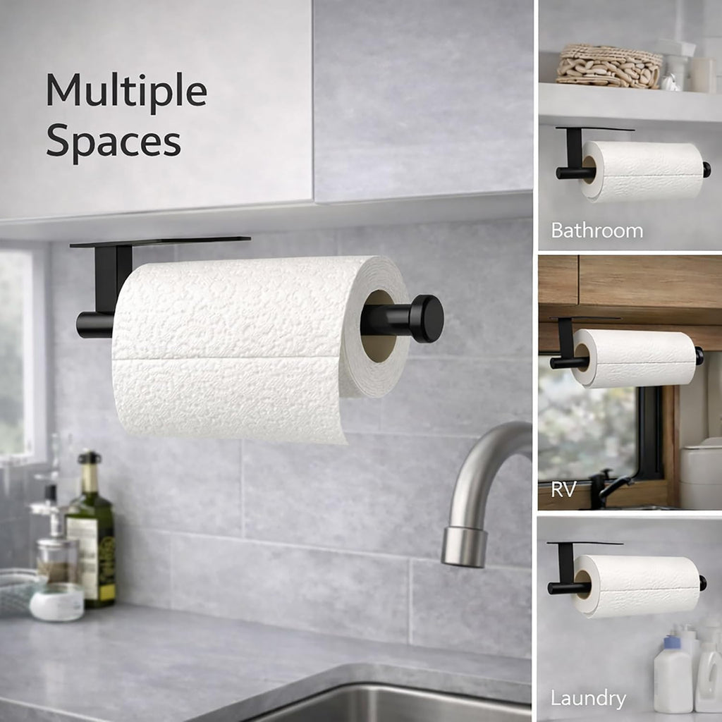 Skiennix Paper Towel Holder - Self-Adhesive or Screw Mount | Durable Black SUS304 Stainless Steel for Kitchen & Bathroom
