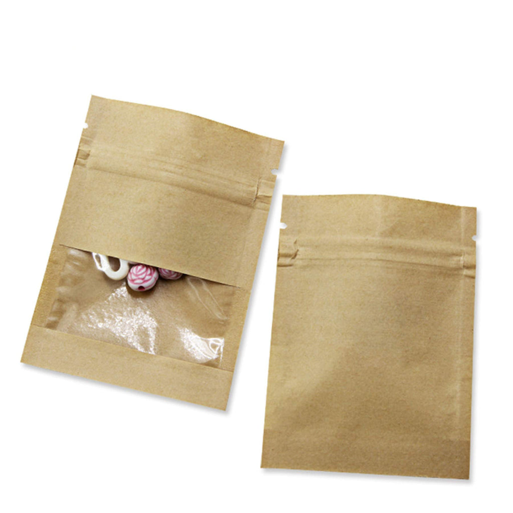 PABCK 1000 Pack 2.7x3.5 inch (Inner Size 2.36x2.36 inch) Clear Window Brown Kraft Paper for Zip Seed Packets Lock Food Storage Bags Zipper Lock Seeds Envelopes Resealable Heat Seal Pouch Coffee Packet
