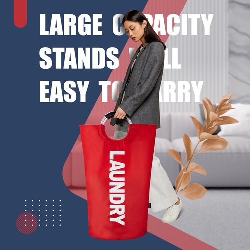Caroeas 100L Laundry Basket - Large Collapsible Hamper with Padded Handles | Sturdy Red Design