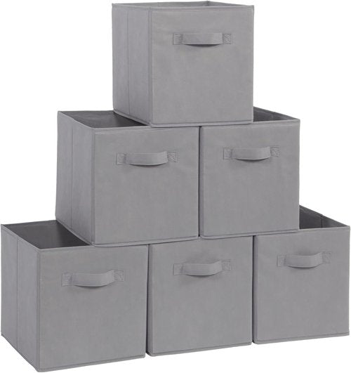 **Storage Maniac 11-Inch Collapsible Storage Cubes - Durable Fabric Bins for Closet & Office | 6-Pack Grey**