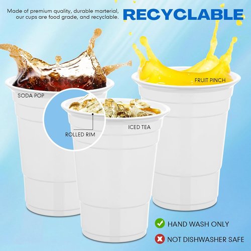 Bokon 16 oz Disposable White Plastic Cups - 200 Pack for Parties, Weddings & Picnics