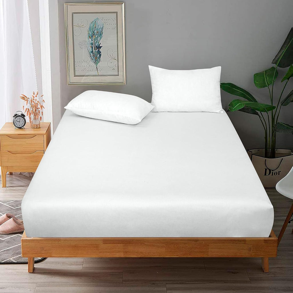 Royale Linens 300 Thread Count Fitted Sheet - Super Soft 100% Long Staple Cotton | Queen Size, White