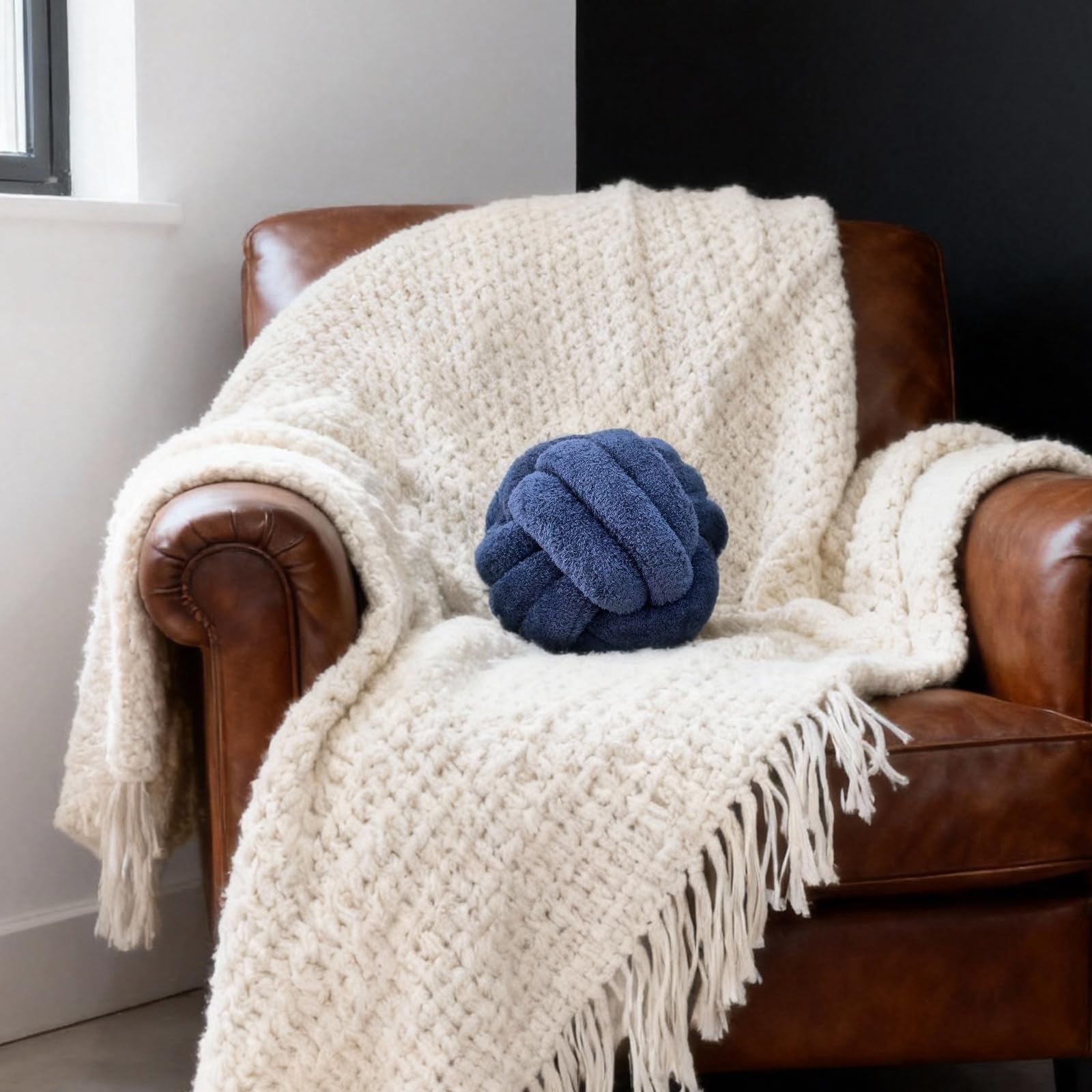 Onechionede Knot Pillow - Throw Pillows Room Décor Couch Pillow for Living Room Relieve Stress, Decorative Pillows Round Knot Cushion Pet Toy, Navy 8 Inch