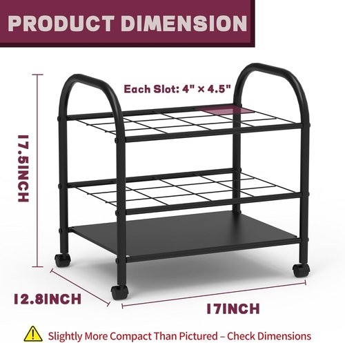 Blueprint Storage Holder with Wheels - 12-Slot Metal Roll File Rack with Silent Casters for Easy Mobility | Black
