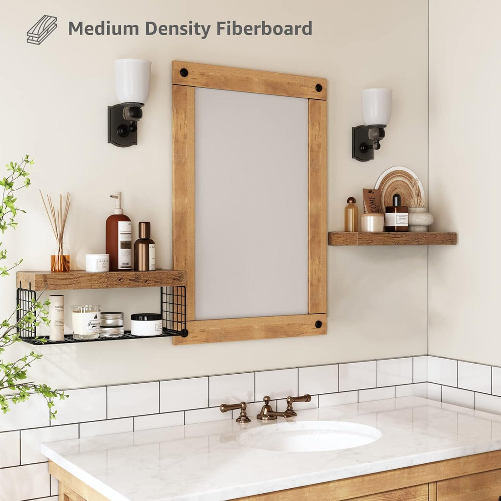 QEEIG Bathroom Shelves | Over Toilet Wall-Mounted Floating Shelves - Rustic Brown, 16 Inch Set of 2