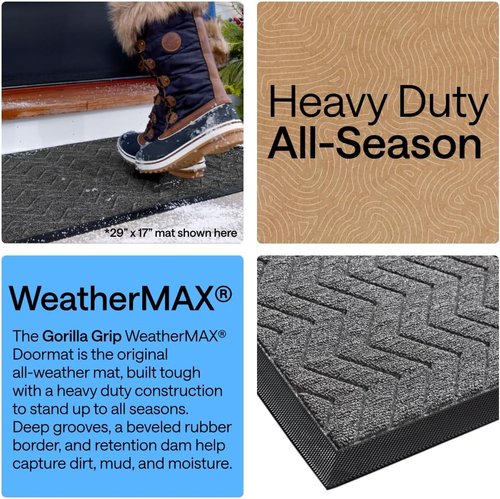 GORILLA GRIP Waterproof All-Season WeatherMAX Doormat - Durable Natural Rubber, 72x24, Easy Clean, Indoor/Outdoor