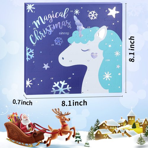 Christmas Advent Calendar 2026 for Girls Boys with 24 Days Unique Gift Countdown Calendar Blind Box Blue UnicornTheme DIY Creative Charm Pendant Bracelet Necklace Daughter Granddaughter niece
