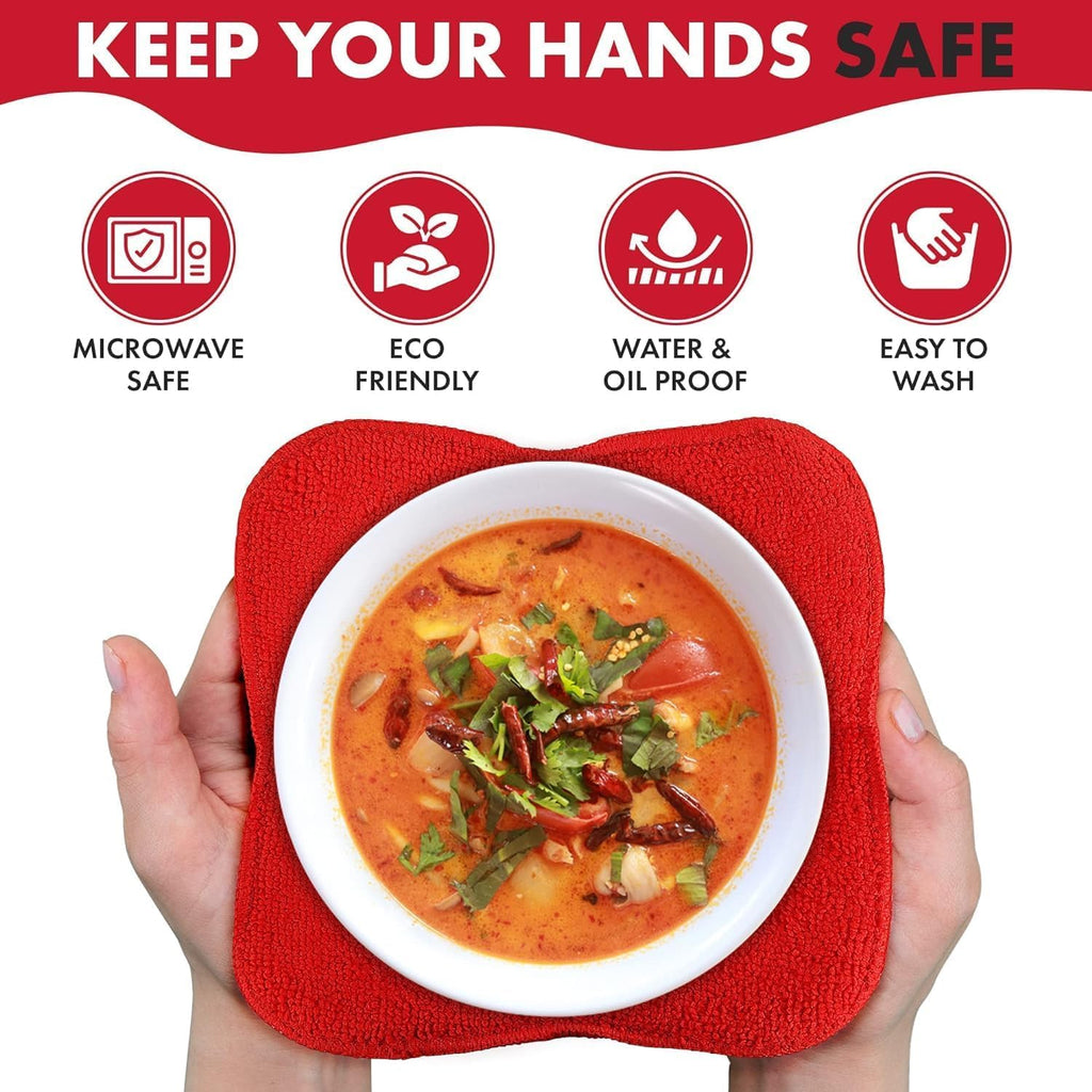 Microwave Bowl Cozies Warmers Food Microfiber Heat Resistant Food Warmer Set Microwave Safe Hot and Cold Bowls Holder Without Burning Your Hands Set of 4 Microwave Bowl Holders (Red)