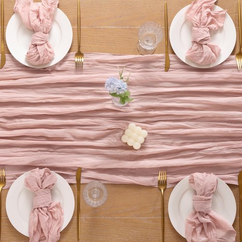 Cheesecloth Table Runner by Dusty Pink | 10FT Boho Rustic Gauze | 35x120 Inch for Weddings & Events