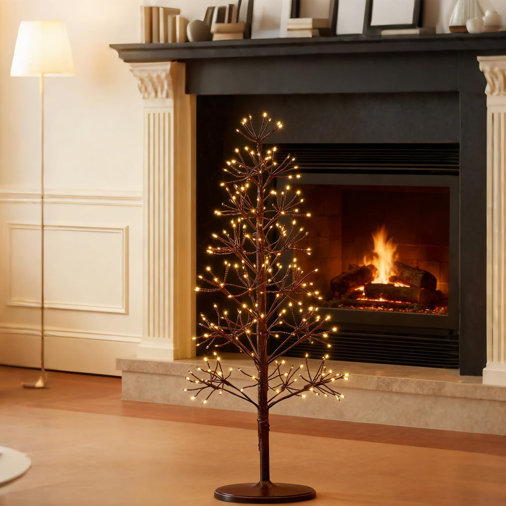 Hairui Lighted Brown Starburst Tree with 368L Warm White Fairy Lights 4FT, Twig Tree with Lights for Indoor Outdoor Home Christmas Winter Holidays Party Decoration
