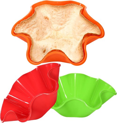 Koluti Nonstick Silicone Tortilla Shell Maker - Colorful Taco Salad Bowl Mold Set of 3 | Oven & Microwave Safe