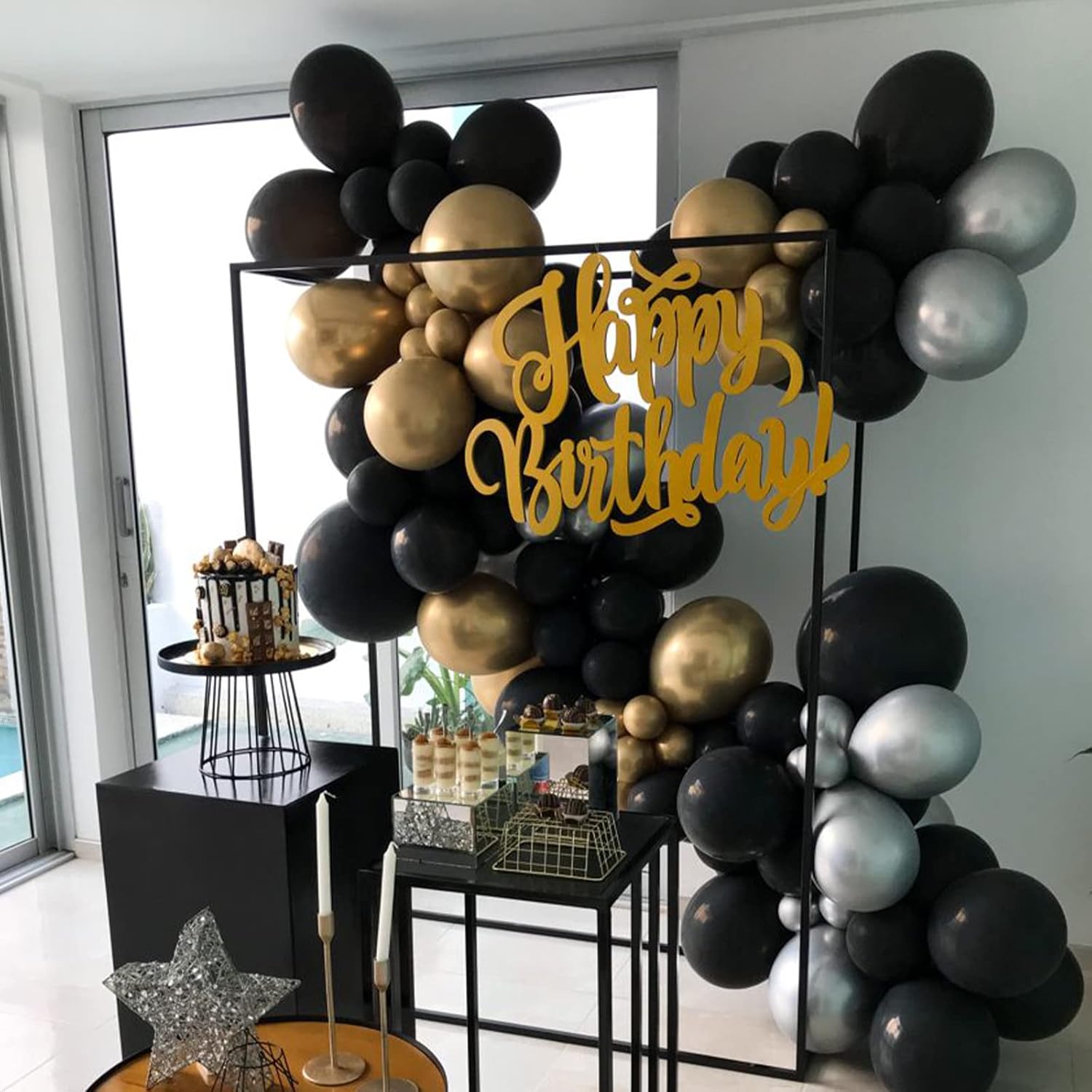Voircoloria 130-Piece Black Latex Balloons Set - Various Sizes for Birthday, Graduation & Holiday Celebrations