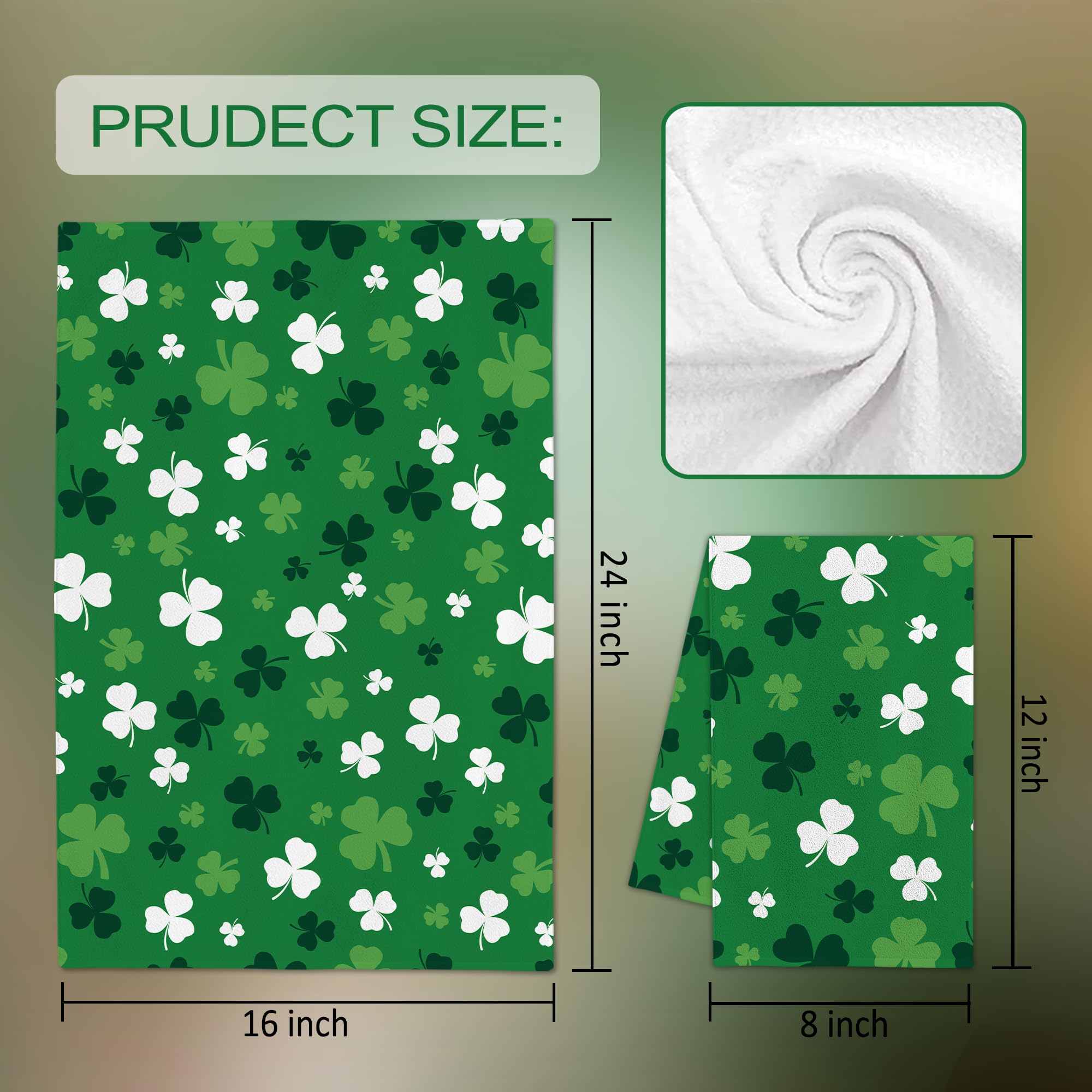 FUTBU St. Patrick's Kitchen Towels, Green Clover Shamrock Dish Towels Set of 2 for Bathroom Decorations, 18x26 Inch Farmhouse Holiday Spring Decoration