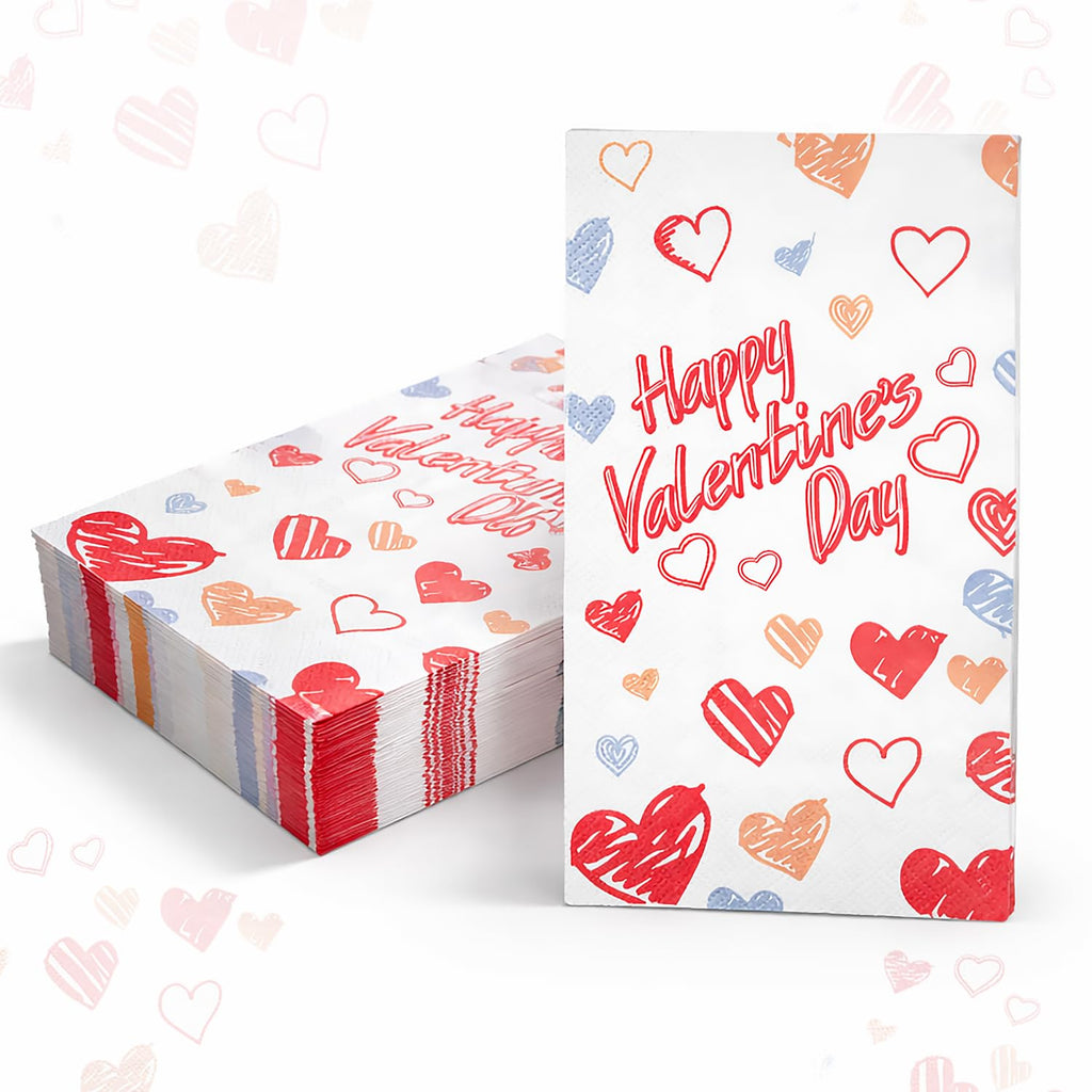 Happy Valentines Day Napkins Disposable Hand Towels for Bathroom,Graffiti Artist Red Heart Paper Napkins Guest Napkins for Valentines Day Party Decorations Supplies, 50 Pack (Valentine's)