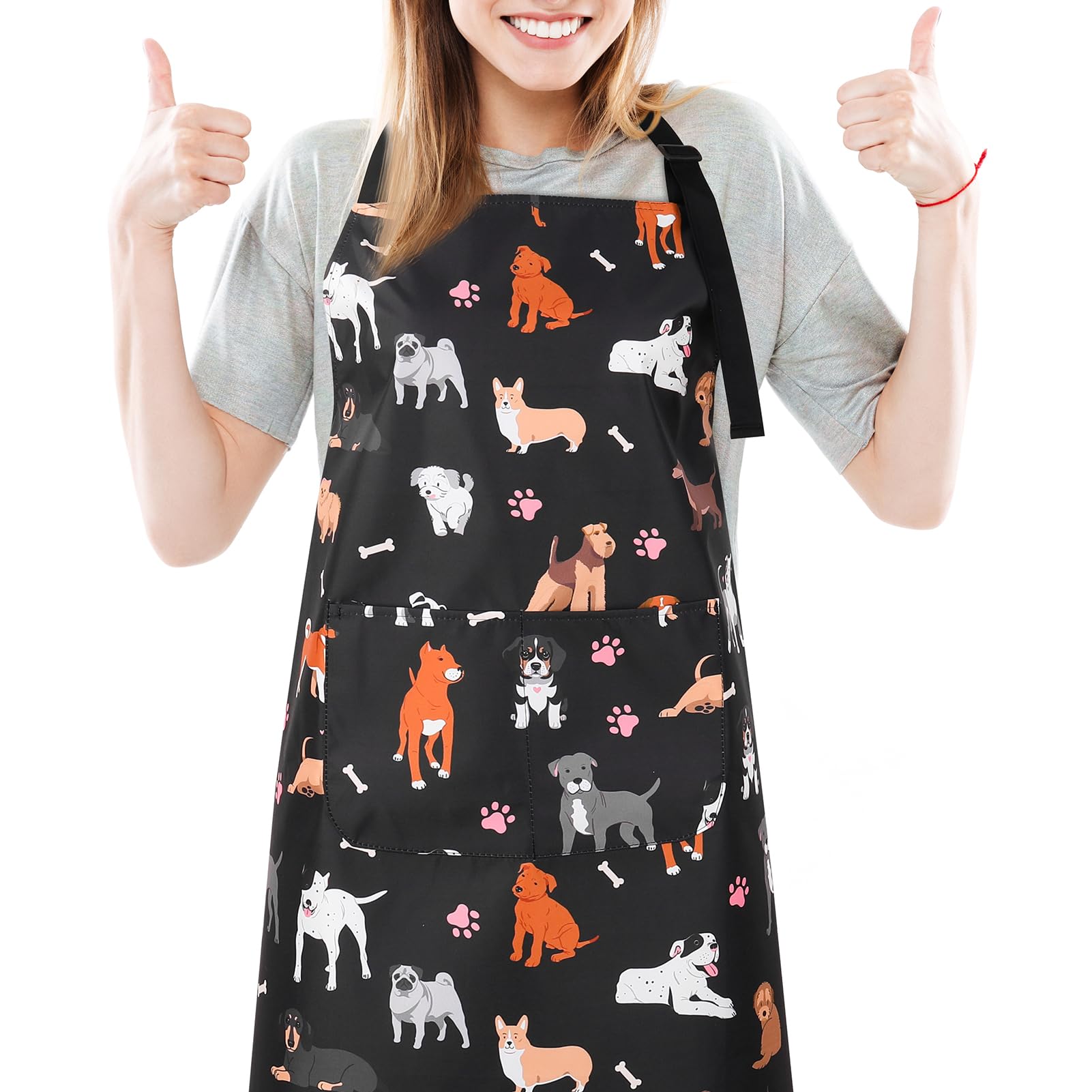 XLSXEXCL Dog Grooming Waterproof Apron with 2 Pockets, Puppy Pets Apron, Adjustable Painting Gardening Cooking Gift for Men Women (Animals + Paw)