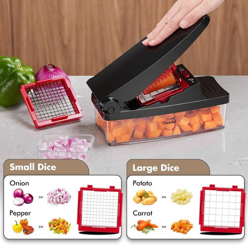 Geedel Vegetable Chopper - Pro Onion Slicer & Dicer with Container for Salad & Veggies | 4-in-1, Red