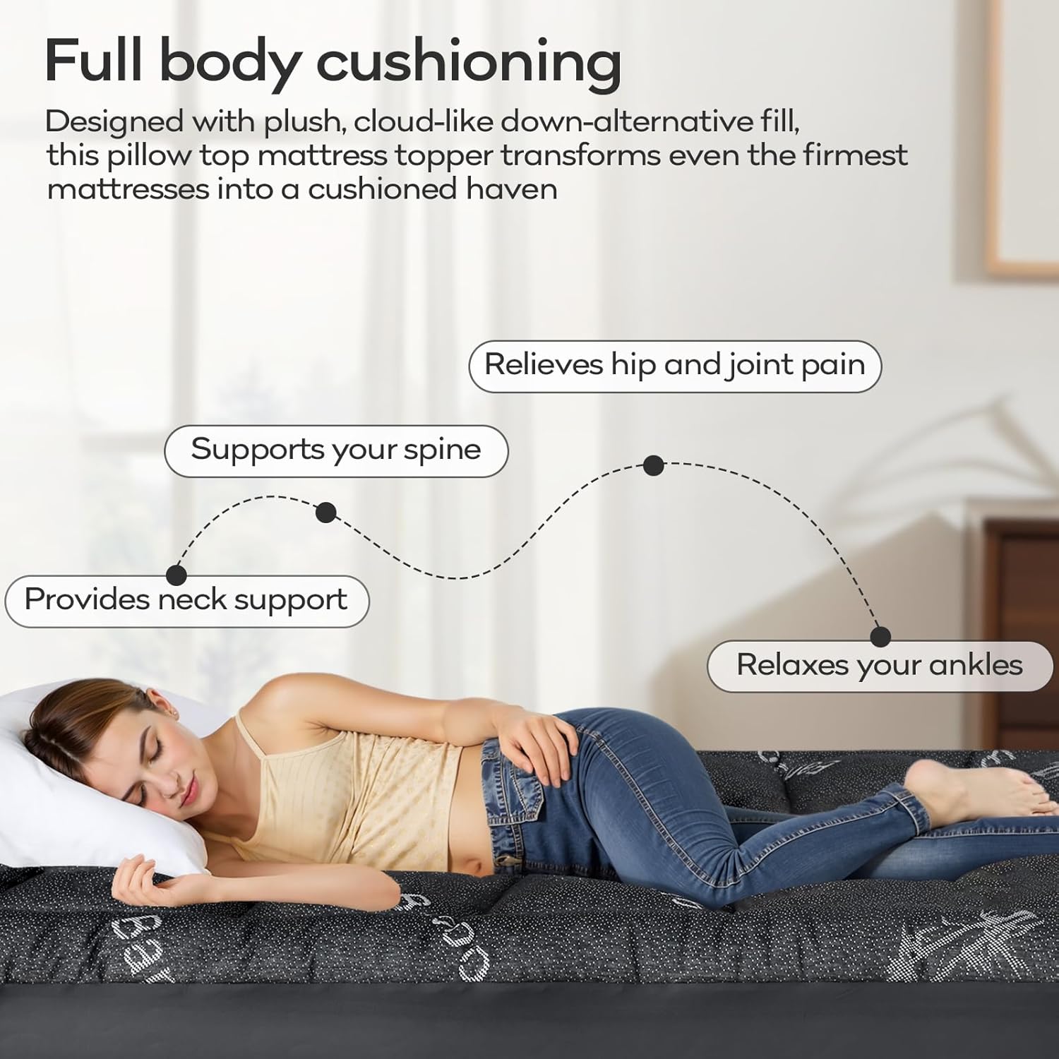 OLANLY Queen Mattress Topper - Cooling Bamboo Viscose Pillow Top for Back Pain Relief | Plush Dark Gray
