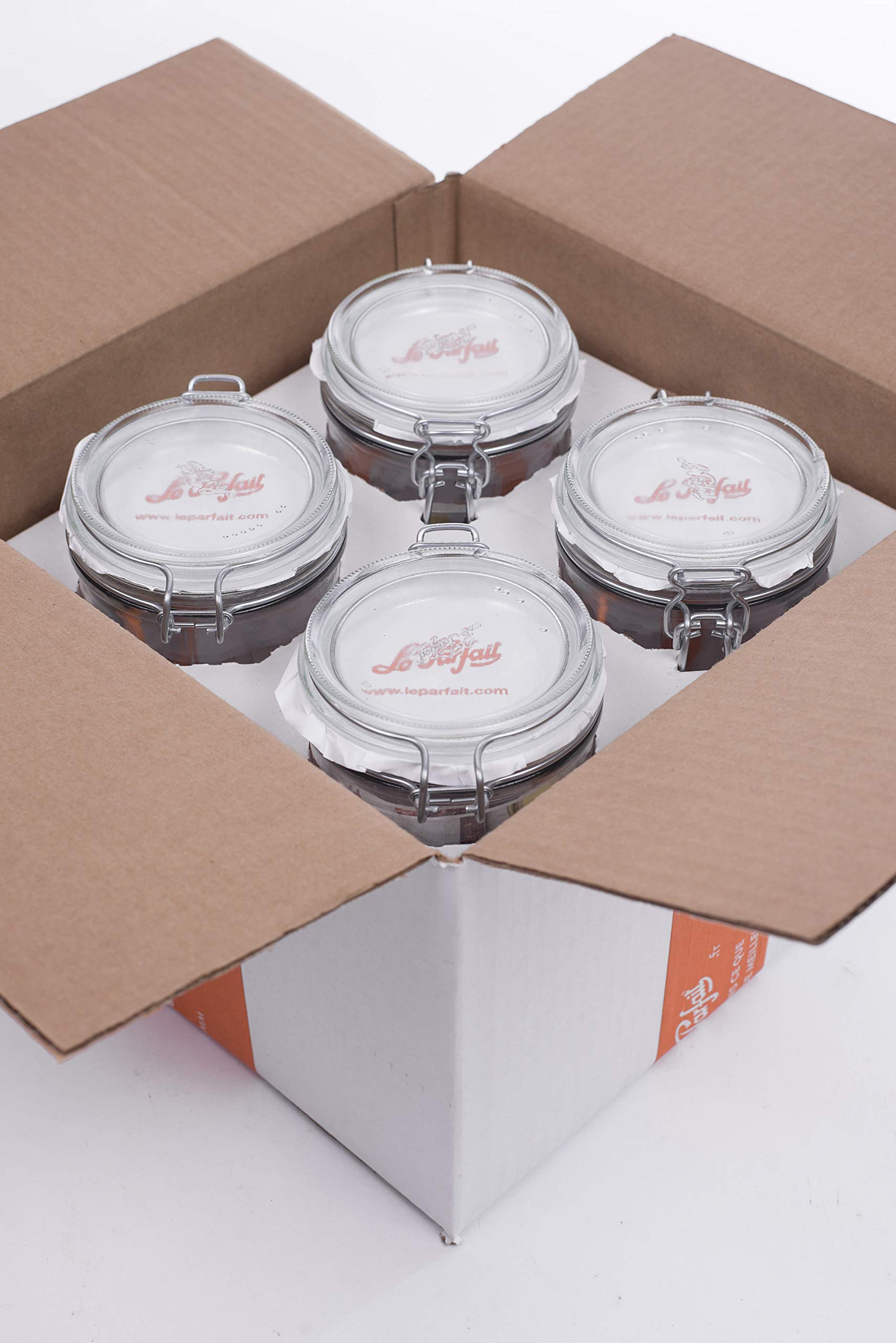 Le Parfait Super Terrine 1L (32oz) Zero Waste Eco-Friendly Glass Canning Jars, Airtight Rubber Seal & Wire Bail Lid, BPA-Free, Water Bath Safe for Food Storage & Preserving, Made in France, 4PK