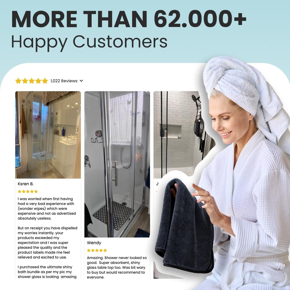 Shiny Bath Shiny Wipes XL Drying Towel, the Original, Ultra Absorbent Twisted-Loop Design, Streak-Free Drying Towel, Shiny Wipes Shower Cleaning Cloths (4 Towel)