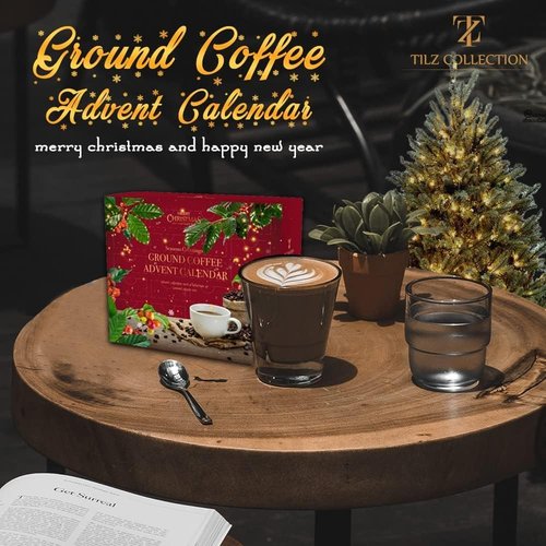 24 Days Advent Calendar - Flavored Ground Coffee Gift Set for Men & Women | French Vanilla, Hazelnut, Irish, Italian & Cinnamon