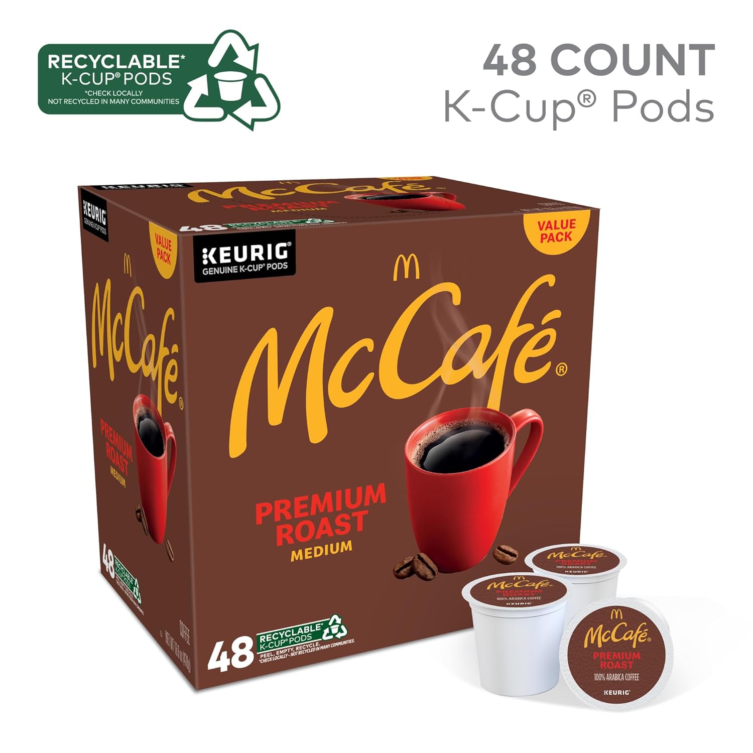 McCafé Premium Roast K-Cup Pods - Medium Roast Coffee, 48 Count for Rich Flavor and Convenience