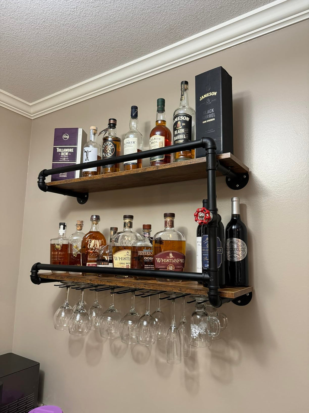 BOTAOYIYI Wine Rack Wall Mounted 2 Tier, Black(35.4x10.6x19.7)