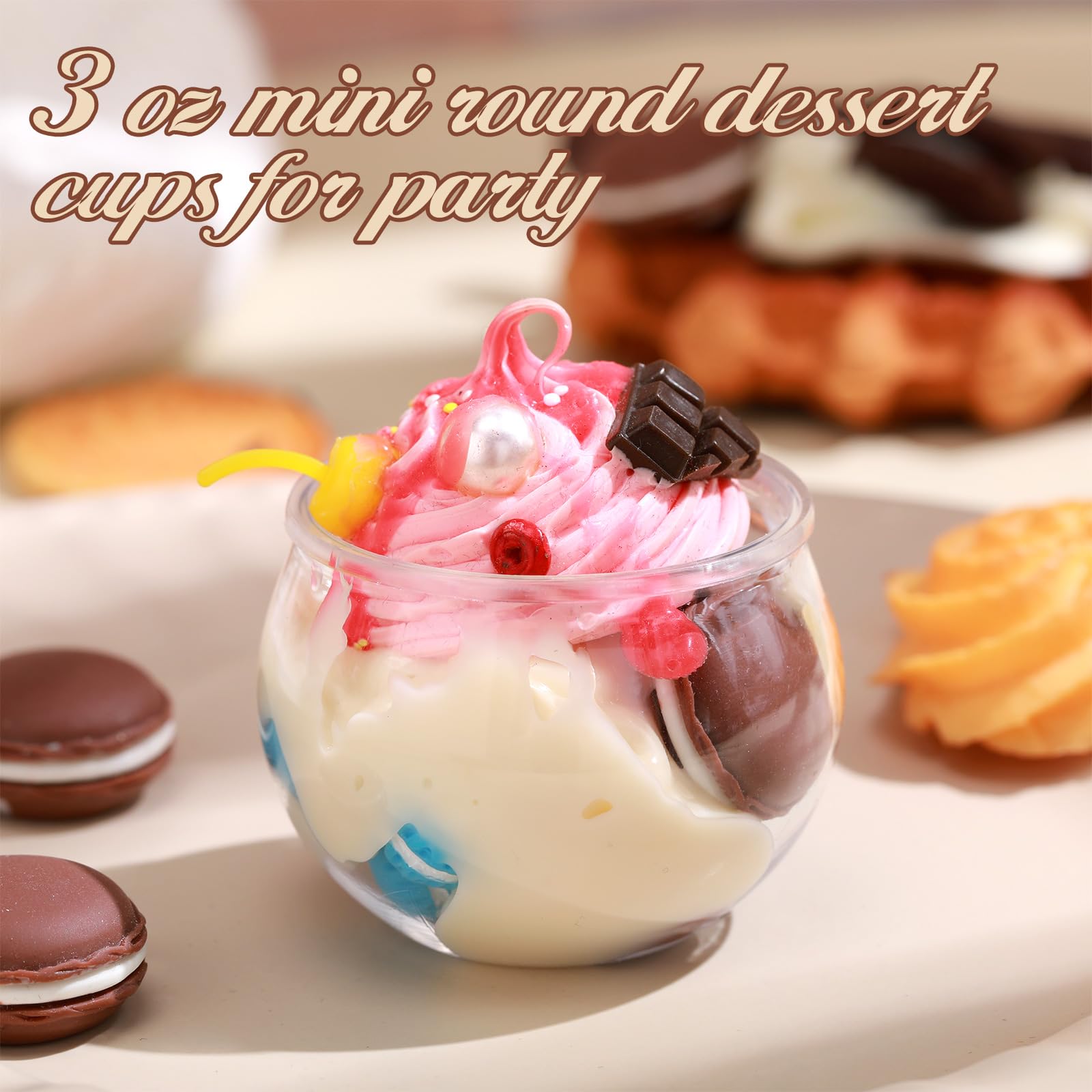 Newtay 150 Pcs 3 oz Sphere Plastic Dessert Cups for Party Small Clear Parfait Appetizer Cups Mini Round Dessert Bowl Disposable Ice Cream Salad Fish Bowl for Serving Wedding Event Birthday Party Cake