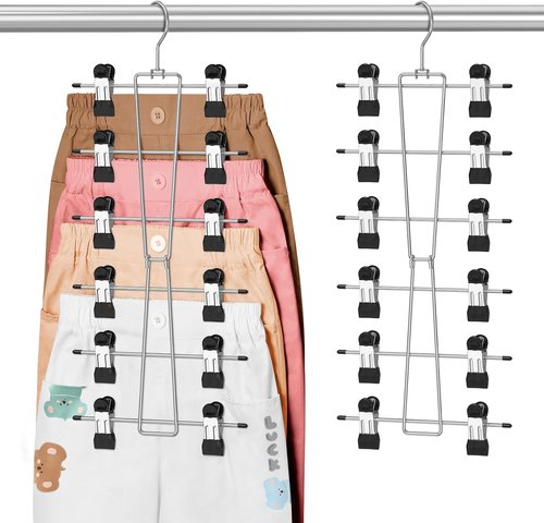 DOIOWN 6-Tier Baby Hangers with Clips - Space-Saving Adjustable Stainless Steel Closet Organizer for Kids