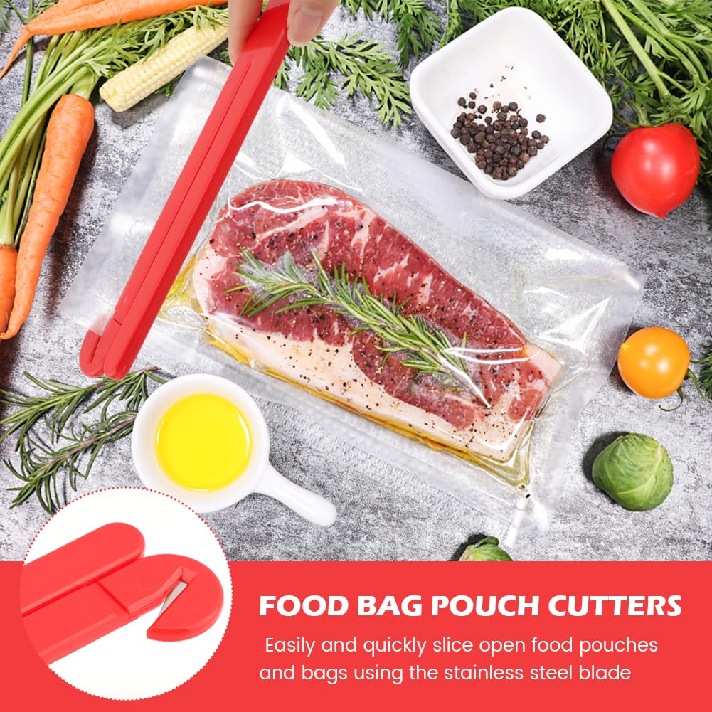 2pcs Food Bag Pouch Cutter Opener with Stainless Steel Blade and Squeezer for Home Kitchens, Includes Hang Chain and Suction Cup for Easy Storage(COLOR:Black+Red)