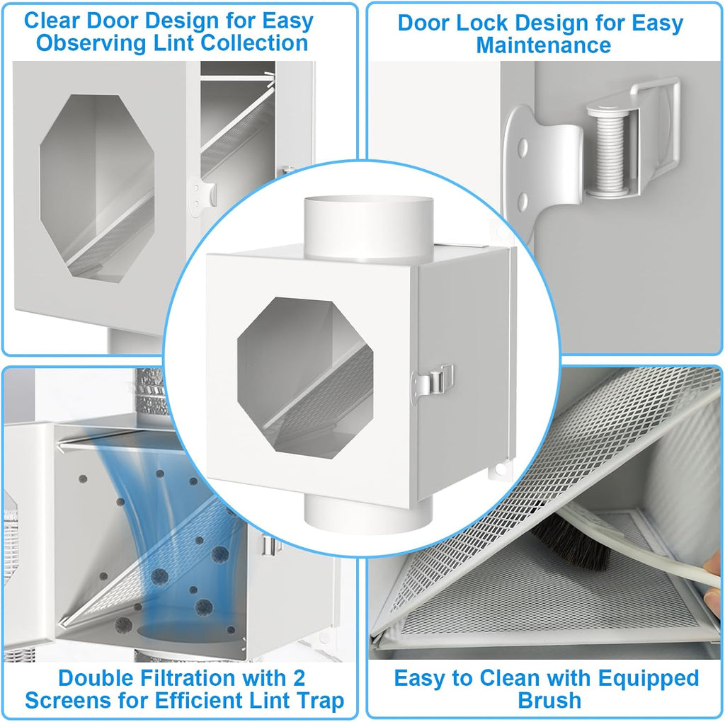 Upgraded Metal Dryer Duct | 4-Inch Indoor Vent Kit with Hose Clamps, Mesh Tape & Cleaning Brush