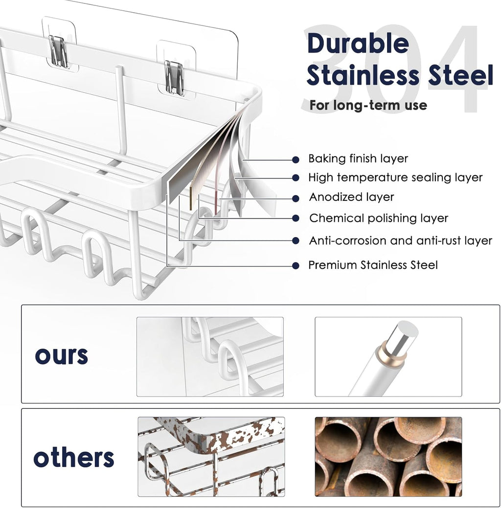 NESOMI Shower Caddy - Rustproof Stainless Steel Organizer with Large Capacity | 8-Pack No-Drill Storage Solutions