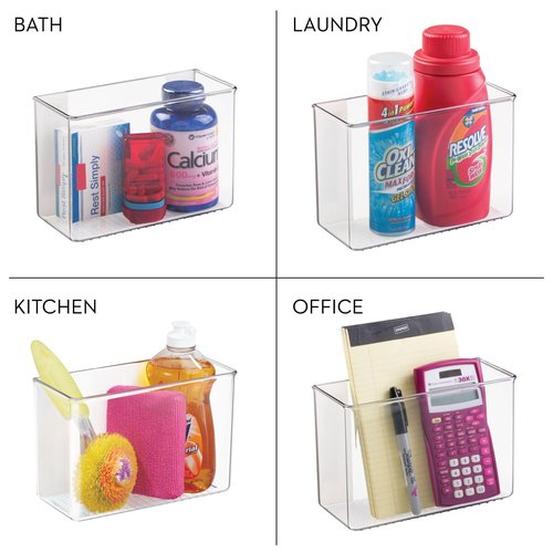 iDesign AFFIXX Plastic Wall Mount Organizer for Kitchen, Bathroom, Office, Bedroom, Garage, Craft Room, 3.5" x 8" x 5.5", Clear