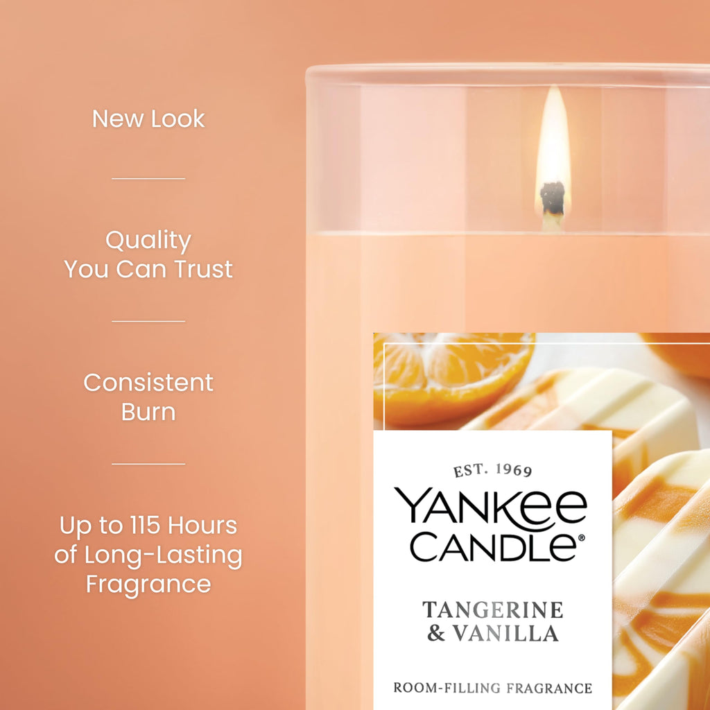 Yankee Candle Medium Pillar Scented Candle with up to 115 Hour Burn Time, Premium Plant Wax Blend for Consistent Burn, 14.25 oz Pillar Candle with Room Filling Fragrance, Tangerine & Vanilla