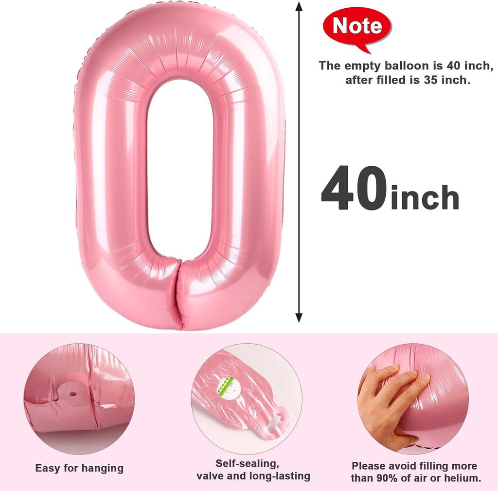 Number 0 Balloons - 40 Inch Pastel Pink Birthday Decorations for Milestone Events & Baby Showers