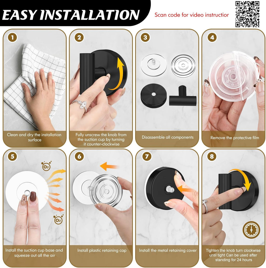 MOTAIPEAK Heavy-Duty Suction Cup Hooks - No Drill Wall-Mounted Towel Hooks for Bathroom & Kitchen | Black (2 Pack)
