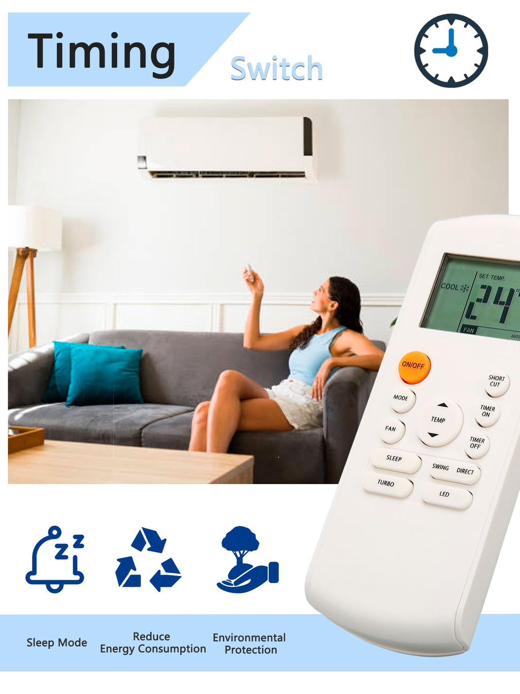 Fayelume Replacement Remote Control, Air Conditioner Remote Control, Compatible with R57 Series and RG57 Series Remotes R57B1/BGE, RG57/BGE, RG57A/BGE, RG57A1(B)/BGE, etc (Batteries Not Included)