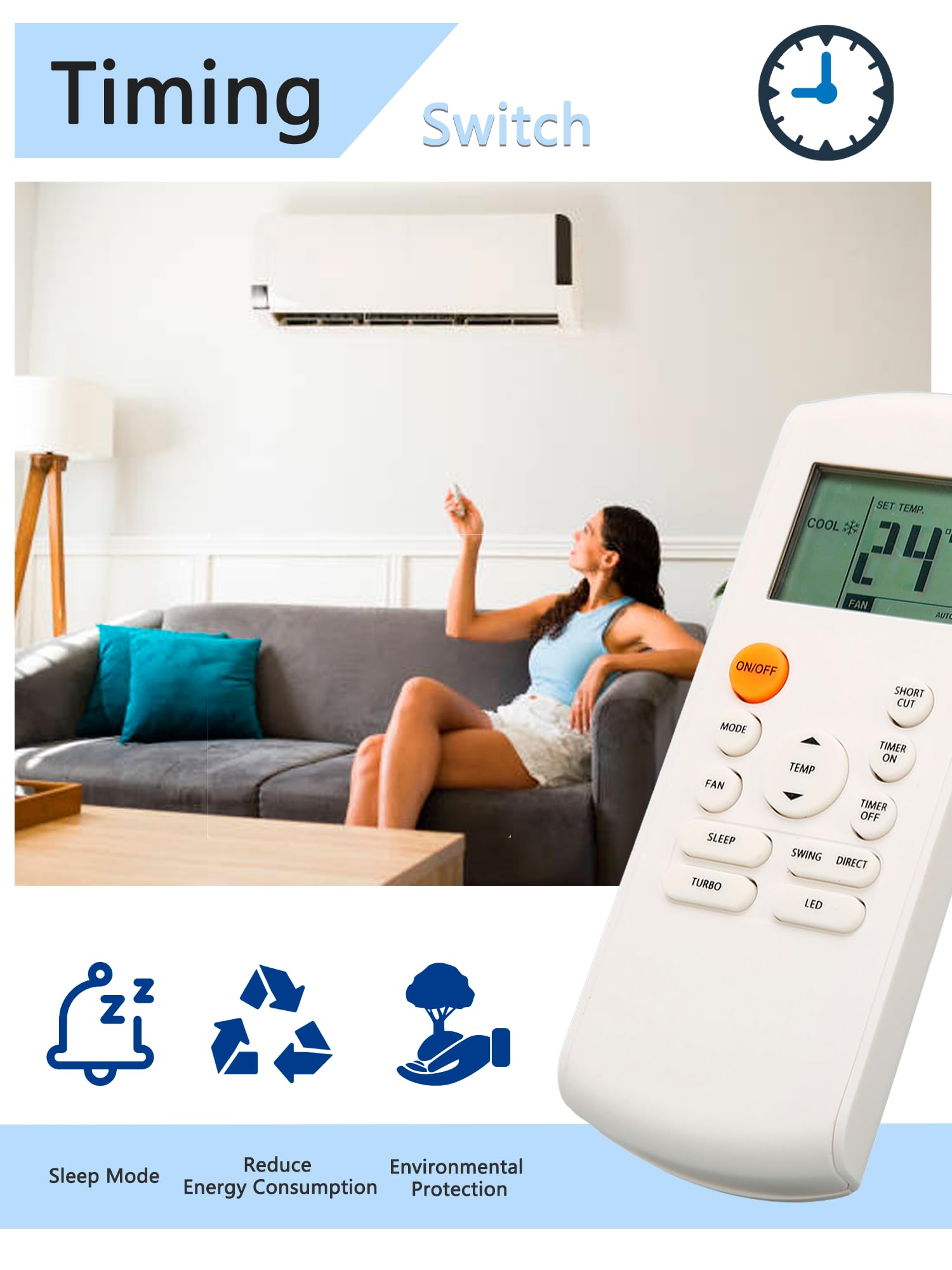 Fayelume Replacement Remote Control, Air Conditioner Remote Control, Compatible with R57 Series and RG57 Series Remotes R57B1/BGE, RG57/BGE, RG57A/BGE, RG57A1(B)/BGE, etc (Batteries Not Included)