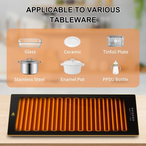 Electric Warming Tray 39" x 14", Glass Warming Trays for Buffets Party with 9-Level Temperature and 24H Timer, Food Warmer Chafing Dishes for Buffet, 8S Full Surface Heating Mat for Party Gathering